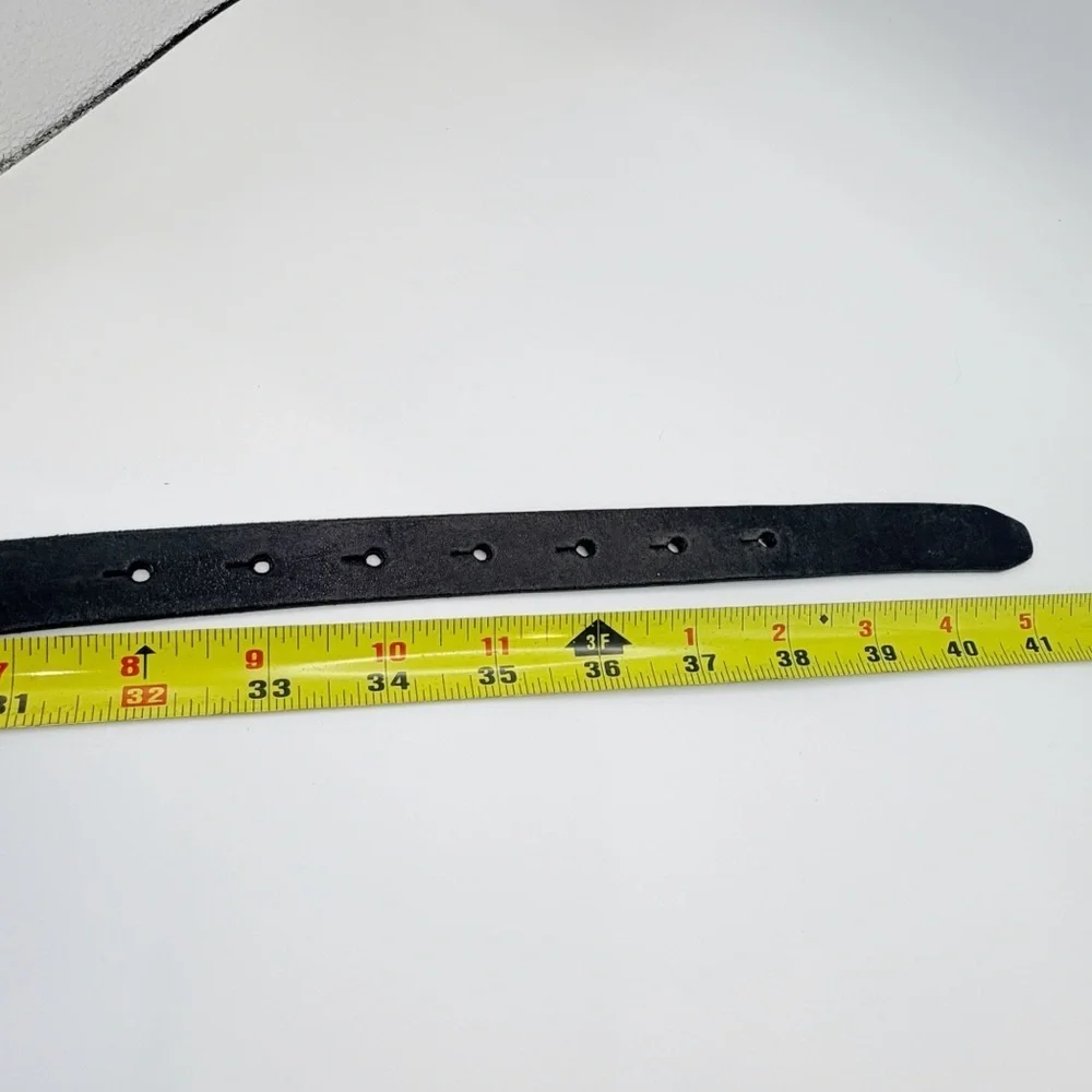 Fossil Black Leather Belt w Black Rhinestone Embellished Buckle Women's Size Med